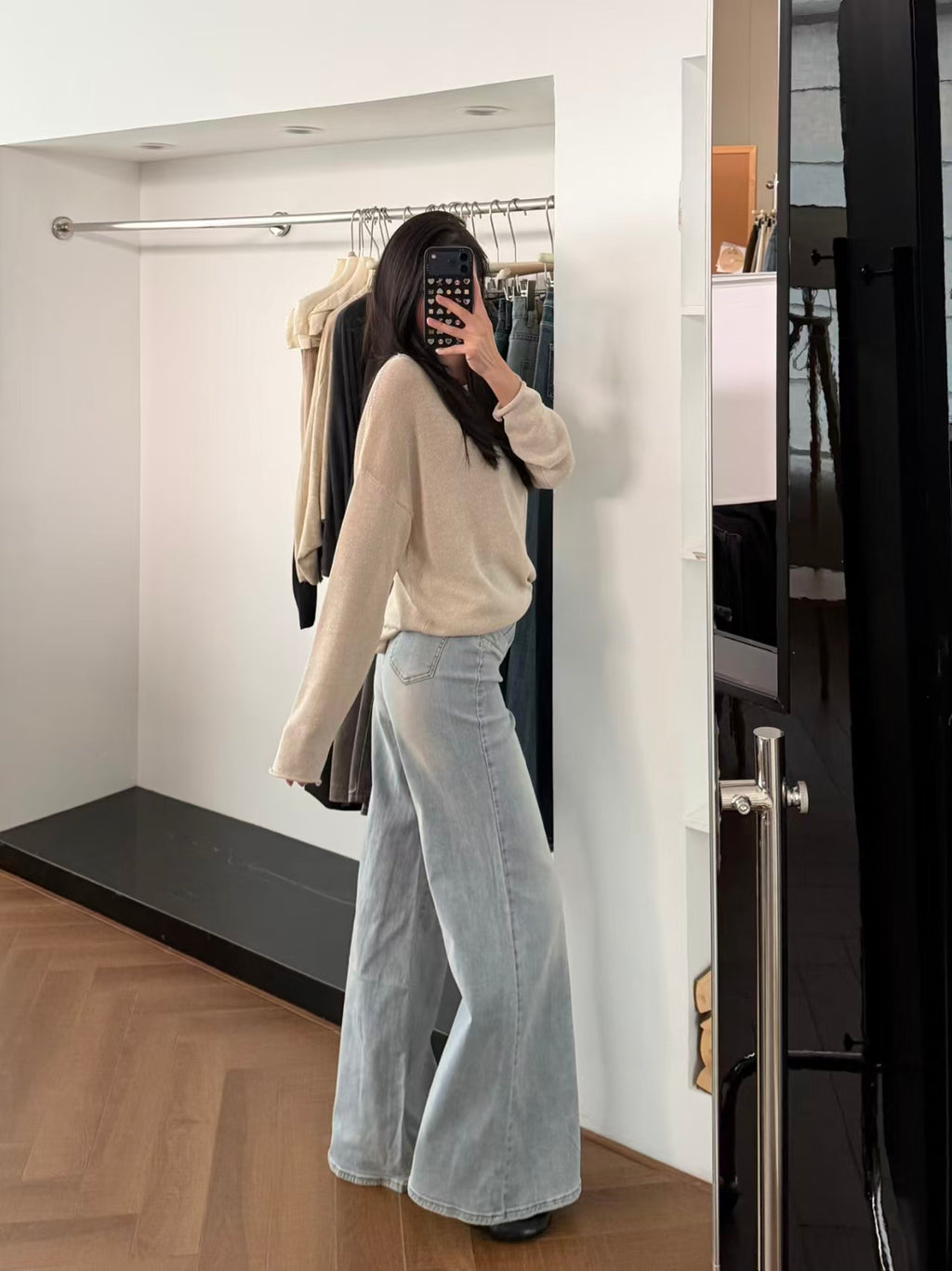 High Waist Flare Wide Leg Jeans - side view full length
