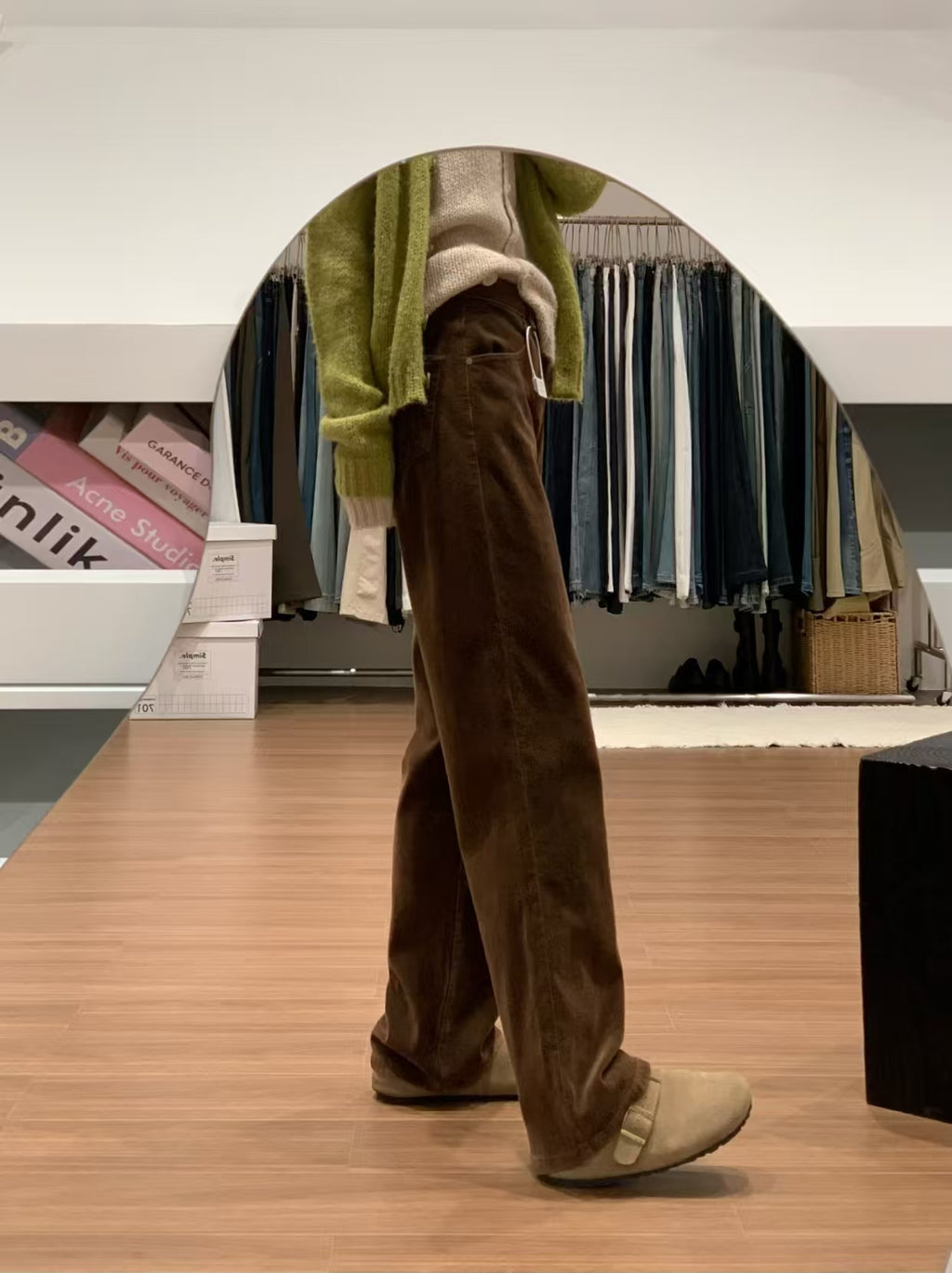 High Waist Corduroy Wide Leg Pants - lying legs up cuff detail
