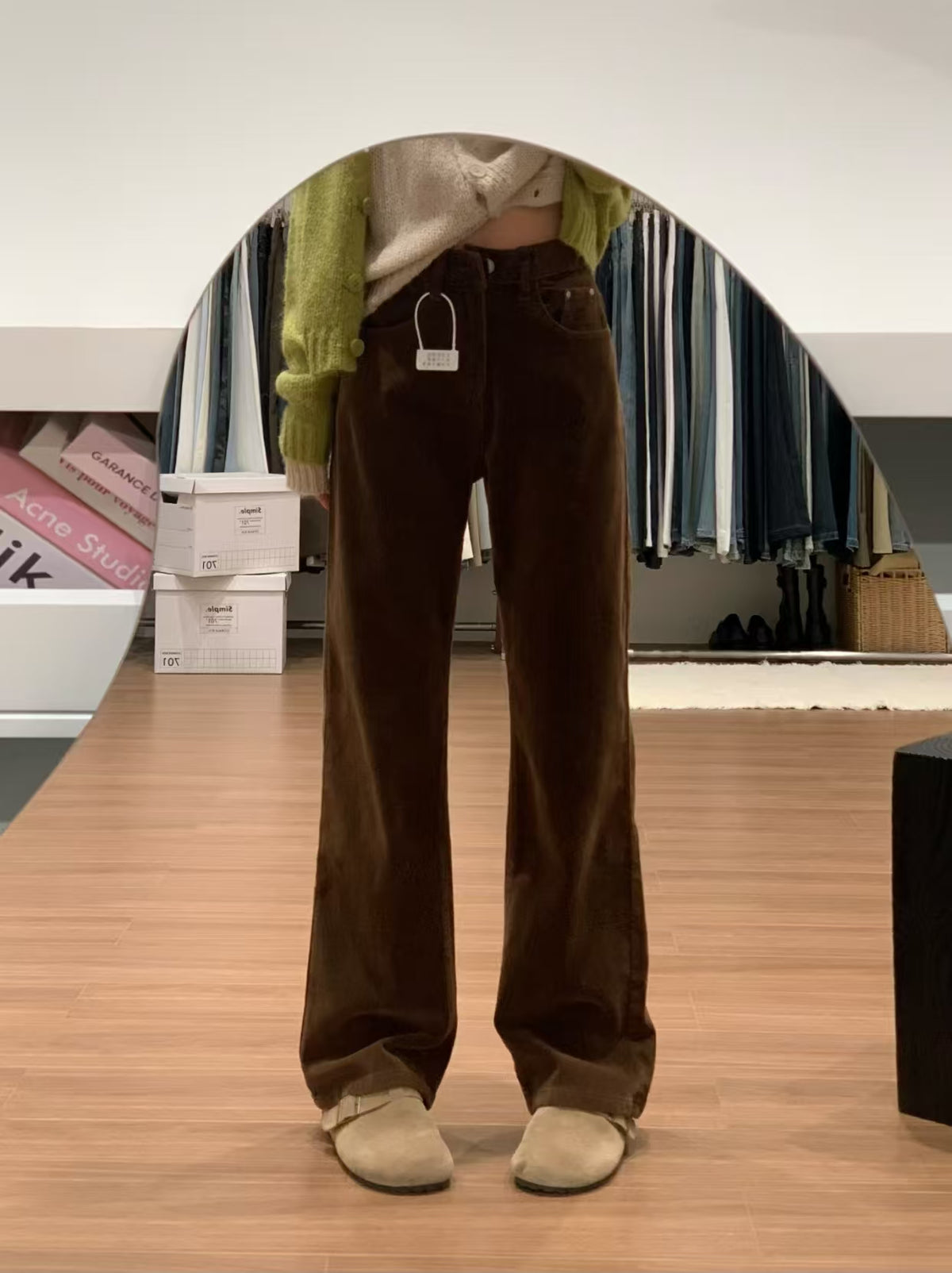 High Waist Corduroy Wide Leg Pants - seated side view full leg