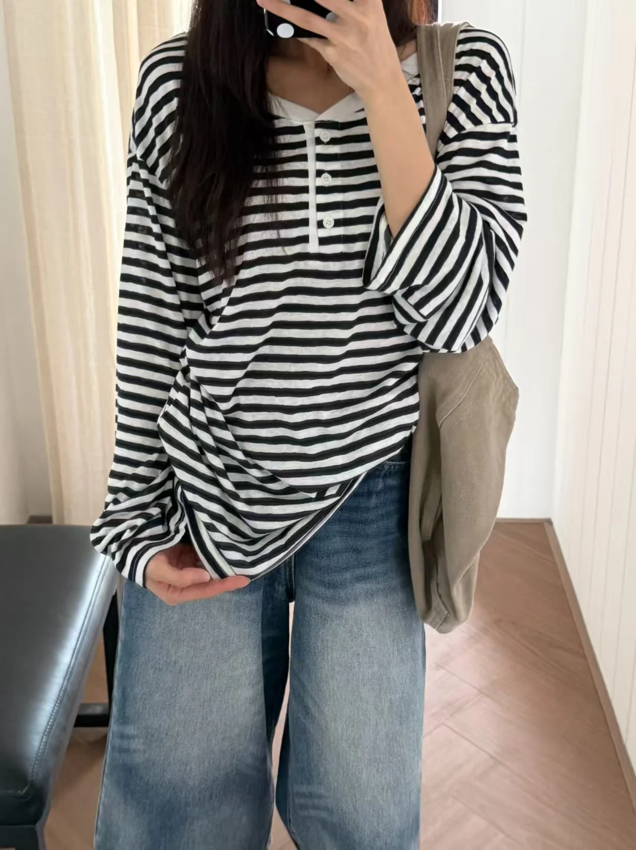 Striped Henley Long Sleeve Tee - kcplan